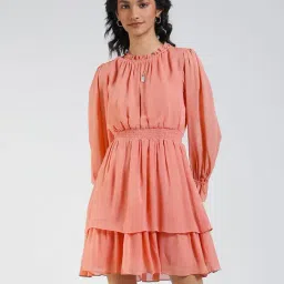 Label Ritu Kumar Peach Mini Blouson Dress-image-6