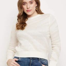 MADAME Off-White Self Pattern Sweater-picture-34
