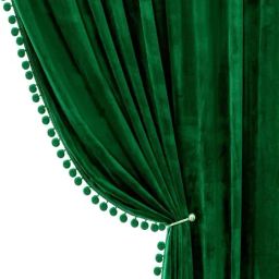STITCHNEST Green Velvet Semi Sheer Door Curtain With Tieback & Eyelets - 8 Ft-48