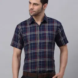 Jainish Navy Cotton Regular Fit Checks Shirts-image-2