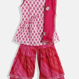 READIPRINT FASHIONS Kids White & Pink Floral Print Kurta, Sharara With Dupatta-image-80