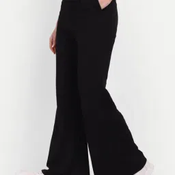 Broadstar Black Relaxed Fit High Rise Flared Trousers-image-105