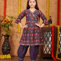 Aarika Kids Navy Floral Print Kurta with Salwar-image-25