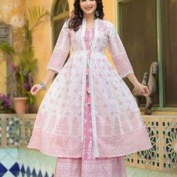 Juniper Pink Cotton Printed Kurta With Shrug-image-22