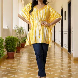 ROPADEMODA Bandhani Printed V-Neck Kaftan Kurta-10
