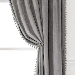 STITCHNEST Grey Velvet Door Curtain With Tieback & Eyelets - 9 Ft-image-46