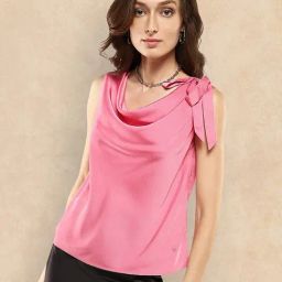 RAREISM Pink Satin Solid Sleeveless Top-31