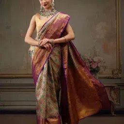 Silk Land Grey & Purple Silk Woven Saree With Unstitched Blouse-picture-19