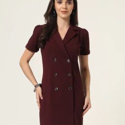Style Quotient Women Maroon Texture Polyester Regular Fit Semi Formal Blazer Dress-14