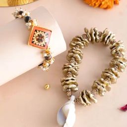 Aapno Rajasthan Sea Shell Multi Floral Bhaiya Bhabhi Rakhi-5