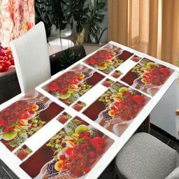 REVEXO 12-Pcs Red & Green Printed Table Placemats&Coasters-25