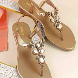 Mochi Women's Antique Gold T-Strap Sandals-image-20