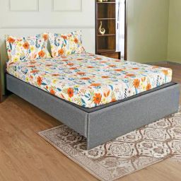 @Home Aurora Beige 130 GSM Polyester Double Bedsheet with 2 Pillow Covers-image-83
