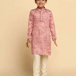 KISAH Kids Pink & White Embroidered Full Sleeves Kurta Set-image-76