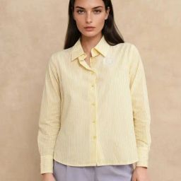 RAREISM Yellow Cotton Striped Long Sleeves Shirt-image-10