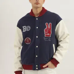 United Colors of Benetton Blue Regular fit Patchwork Varsity Jacket-picture-21