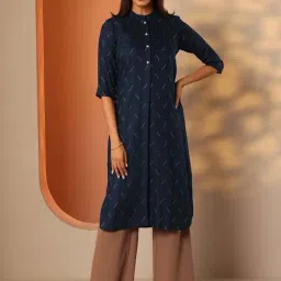 Libas Blue Straight Fit Woven Design Kurta-picture-20