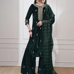Vishudh Women Ethnic Motifs Printed Regular Kurta with Trousers & With Dupatta-image-44