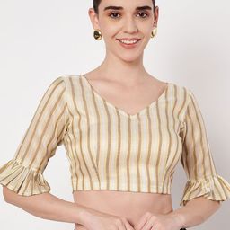 studio rasa Striped V-Neck Saree Blouse-image-40