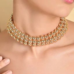 ToniQ Gold Beaded Statement Choker Necklace for Women-52