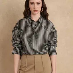 RAREISM Green Blended Striped Long Sleeves Shirt-image-13