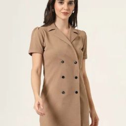 Style Quotient Women Brown Texture Polyester Regular Fit Semi Formal Blazer Dress-68