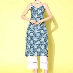 Varanga Blue Printed Straight Kurta-image-1