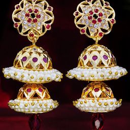 Subham Jewellers Gold-Plated Cubic Zirconia Studded & Beaded Dome Shaped Jhumkas-52