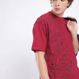 glitchez Men Lifestyle Printed Drop-Shoulder Sleeves Pure Cotton T-shirt-image-38