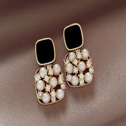 Yugosmile Gold-Plated Crystals Studded Contemporary Drop Earrings-image-81