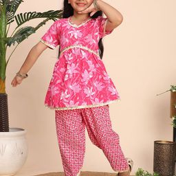 Cutiekins Girls Floral Printed V-Neck Regular Gotta Patti Kurta with Dhoti Pants-picture-41