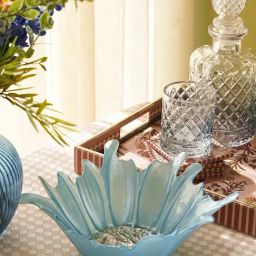 Pure Home and Living Blue & Gold Glass Papatya Flower Serving Bowl (Medium)-28