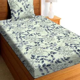 Aura Off White & Grey Floral Printed 144 TC Microfiber Single Bedsheet Set 1.52 m x 2.28 m-image-9