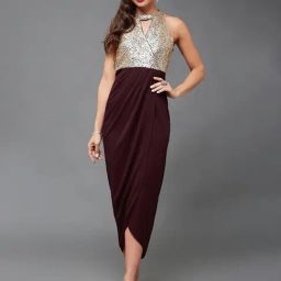 Miss Chase Maroon Embellished Midi Dress-image-65