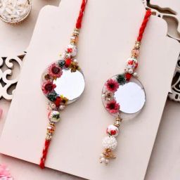 Aapno Rajasthan Multicolor Floral Work with Mirror Resin work Bhaiya Bhabhi Rakhi-17
