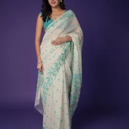 Zari Jaipur Green Cotton Woven Design Saare with Unstitched Blouse-picture-20