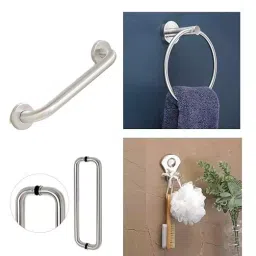 Implemental Door D Handle, Towel Ring, Rob Hook & Grip Bar Combo ‎Set Stainless Steel Chrome for Multi Purpose Use in Bathrooms (Pack of 4)-20