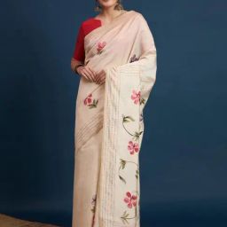 Saree Mall Cream Silk Self Saree with Blouse Piece-image-14