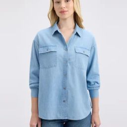 Pepe Jeans Ice Wash Double Flap Pocket Full Sleeve Oversized Denim Shirt-image-98