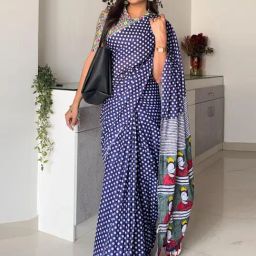 Saree Mall Navy Blue Cotton Self Saree with Blouse Piece-image-17