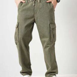celio celio* Green Loose Fit Cotton Lightly Washed Cargo Jeans-picture-23
