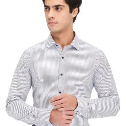Park Avenue Black Slim Fit Striped Shirt-image-92