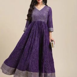 Varanga Purple Striped Flared Kurta-image-60
