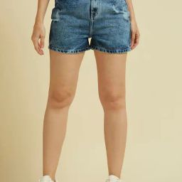 Style Quotient Women Blue High Rise Denim Shorts-image-2