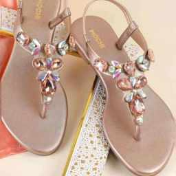 Mochi Women's Rose Gold T-Strap Sandals-image-21