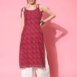 Stylum Red Cotton Striped Straight Kurta-picture-18