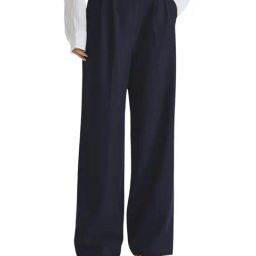 MIXXO Indigo Denim Like Wide Slacks Mid Rise Relaxed Fit Flat Front Trouser-picture-1