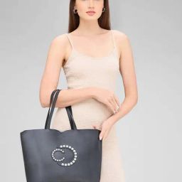 Caprese Black Solid Medium Tote Handbag-image-15
