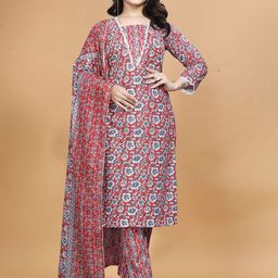 SANJANA SILK Women Regular Pure Cotton Kurta with Trousers & With Dupatta-image-95
