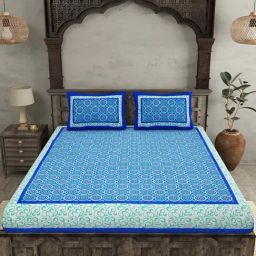 JaipurFabric Azure 100% Pure Cotton 120 TC Double Bedsheet with 2 Pillow Covers-image-97